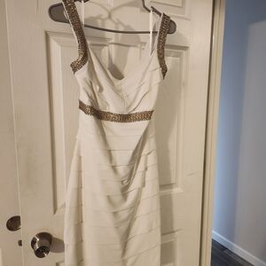 White House Black Market White Dress with Gold Details